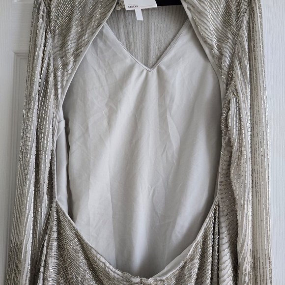 ASOS Beaded Long-Sleeve Open Back Asymmetrical Fringe Dress - Picture 11 of 12